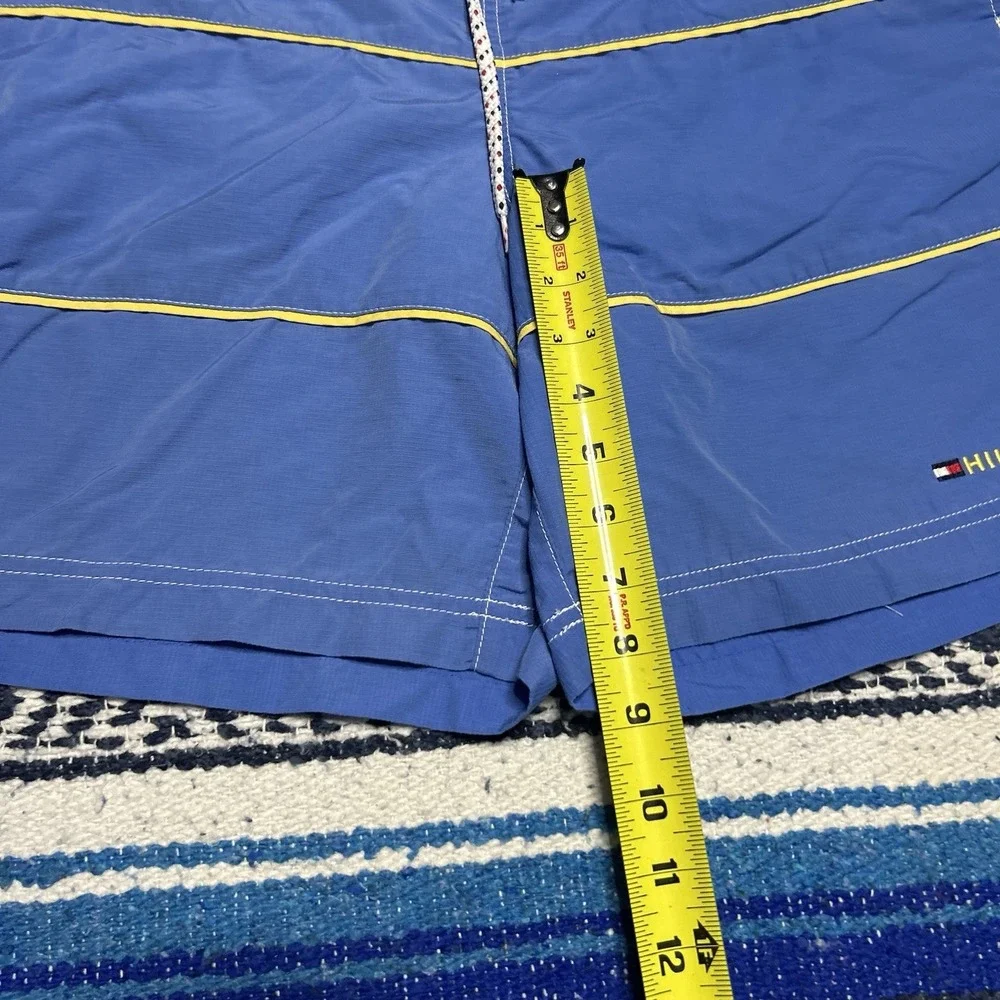 Y2K Tommy Hilfiger Men's Large Blue Yellow Swim Trunks Board Shorts Spellout